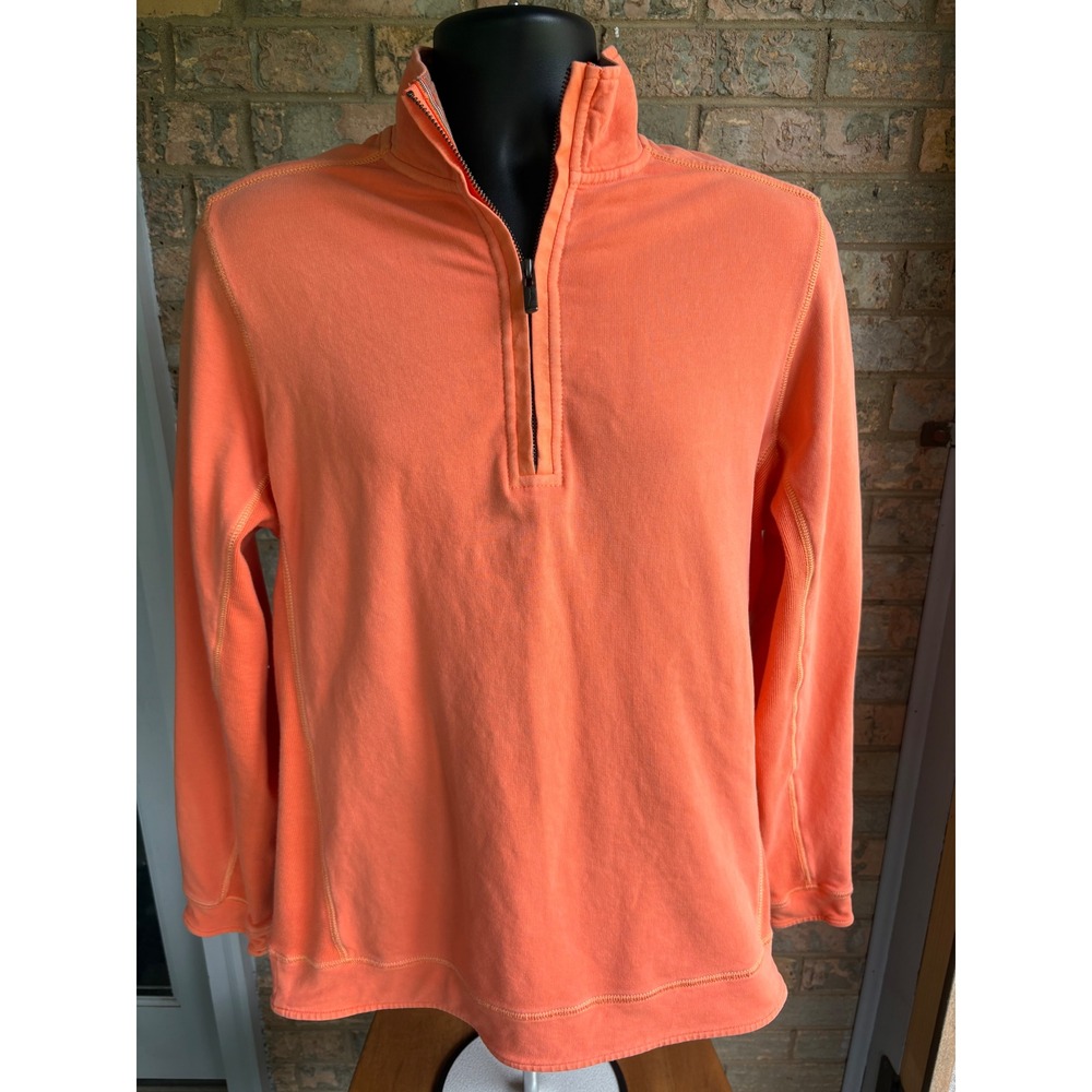 Tommy Bahama Mens Orange Quarter Zip Pullover Cotton Stretch Sweater Small